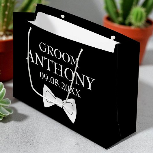 Groom Black Elegant Modern Name Gifts Wedding Groot Cadeauzakje
