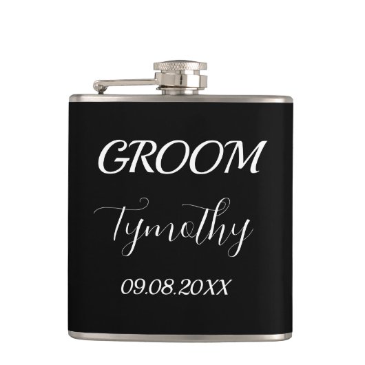 Groom Black Elegant Simple Gifts Wedding Heupfles (Voorkant)