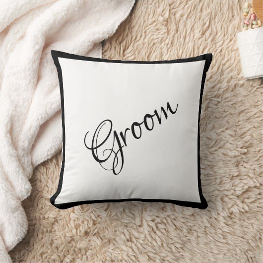 Groom Black Script Elegant Wedding Keepslag Kussen (Deken)