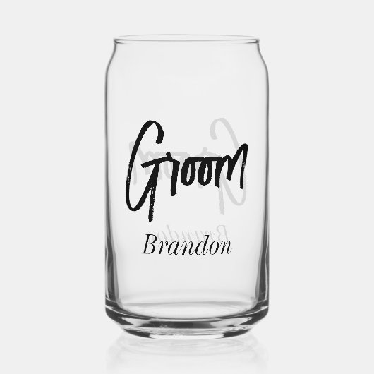 Groom Black White Script Wedding Blikvorm Glas (Achterkant)