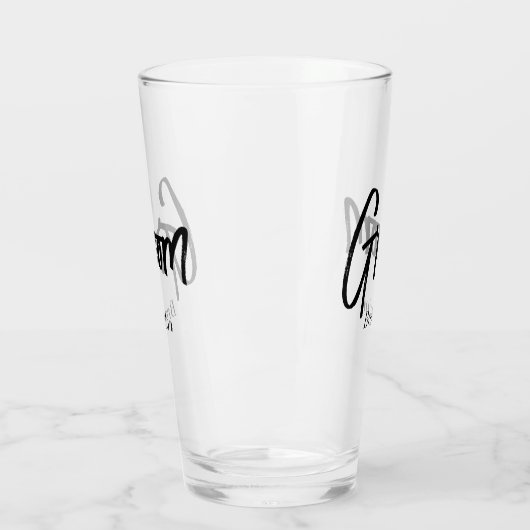 Groom Black White Script Wedding Glas (Links)