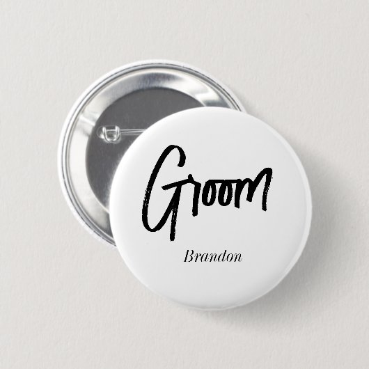 Groom Black White Script Wedding Ronde Button 5,7 Cm (Voorkant /achterkant)