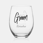 Groom Black White Script Wedding Wijnglas Zonder Voet (Voorkant)