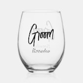 Groom Black White Script Wedding Wijnglas Zonder Voet (Achterkant)