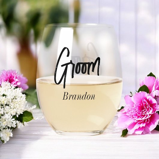Groom Black White Script Wedding Wijnglas Zonder Voet