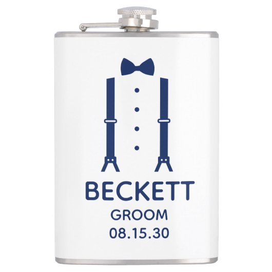 Groom Blue Bow Stropdas Heupfles (Voorkant)