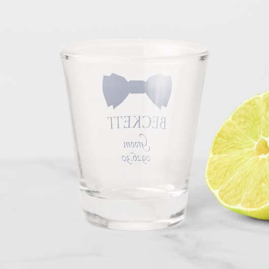 Groom Blue Bow Stropdas Shot Glas (Achterkant)