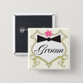 Groom Bow Stropdas trouwbadges Vierkante Button 5,1 Cm (Voorkant /achterkant)