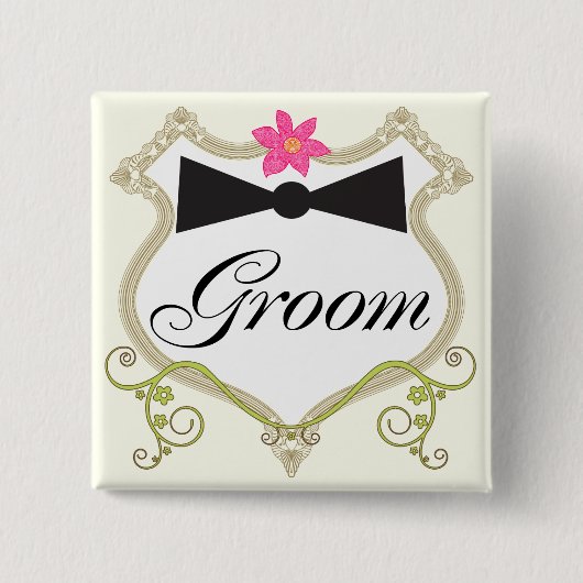 Groom Bow Stropdas trouwbadges Vierkante Button 5,1 Cm (Voorkant)