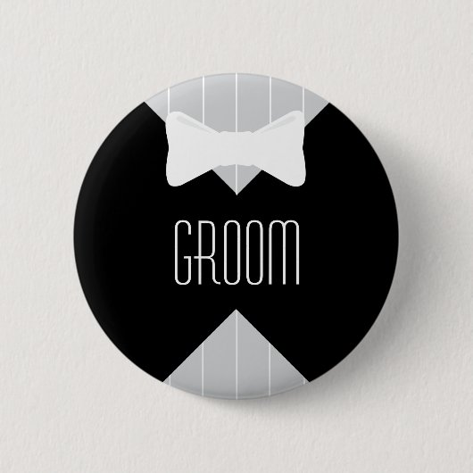 Groom Bowtie & Stripes Ronde Button 5,7 Cm (Voorkant)