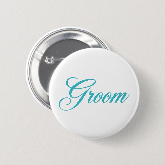 Groom Bridal Party Button in Aqua Blue (Voorkant /achterkant)