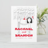 groom bride cartoon met uitnodigingen tot het rode (Staand voorkant)