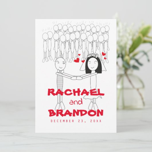 groom bride cartoon met uitnodigingen tot het rode (Staand voorkant)