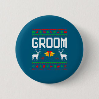Groom bride married couple ugly christmas sweater  ronde button 5,7 cm