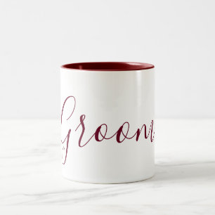 Groom Burgundy en White Cursive Tweekleurige Koffiemok