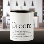 Groom Definition, Stag Bachelor Party, Wedding Tweekleurige Koffiemok<br><div class="desc">Personaliseer met de definitie van de groom om een uniek cadeau voor vrijgezellenpartijen en bruiloften te creëer. Een perfecte manier om hem te shows hoe geweldig hij is op zijn grote dag en een perfecte hoer voor de rest van zijn leven. Ontworpen door: Thisnotme©</div>