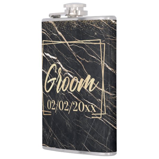 Groom Elegant: Gouden Marmeren Viering Heupfles (Links)