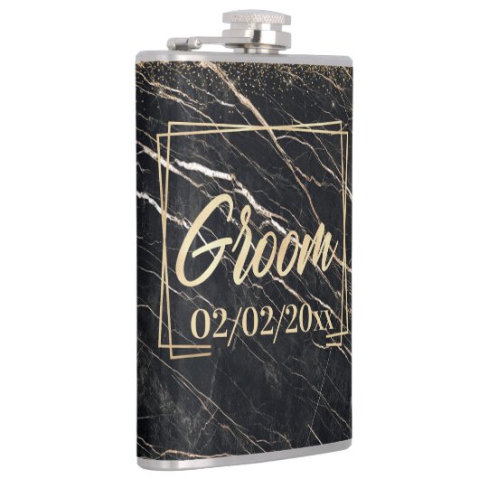 Groom Elegant: Gouden Marmeren Viering Heupfles (Rechts)