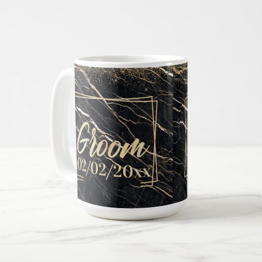 Groom Elegant: Gouden Marmeren Viering Koffiemok (Voorkant links)