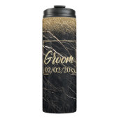 Groom Elegant: Gouden Marmeren Viering Thermosbeker (Voorkant)