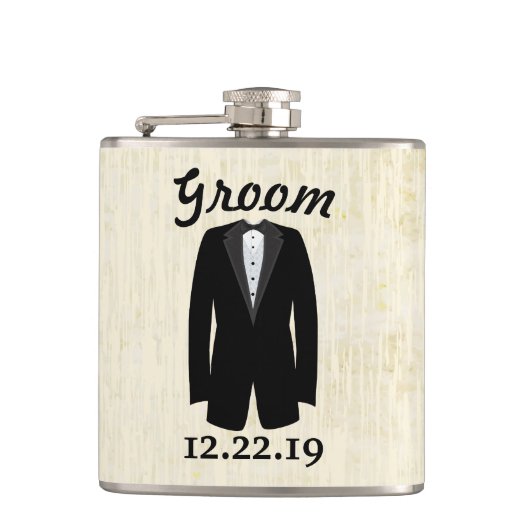 Groom Flask Tuxedo Black Stropdas Heupfles (Voorkant)