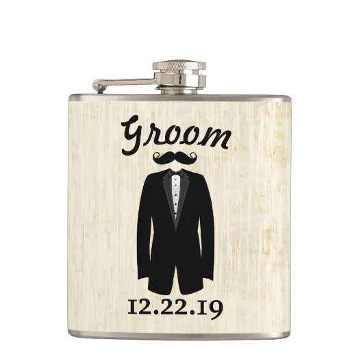 Groom Flask Tuxedo Black Stropdas Heupfles (Voorkant)