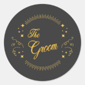 Groom Gold Wedding Elegant Script Gold Black Ronde Sticker (Voorkant)