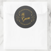 Groom Gold Wedding Elegant Script Gold Black Ronde Sticker (Tas)