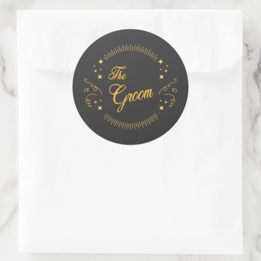 Groom Gold Wedding Elegant Script Gold Black Ronde Sticker (Tas)