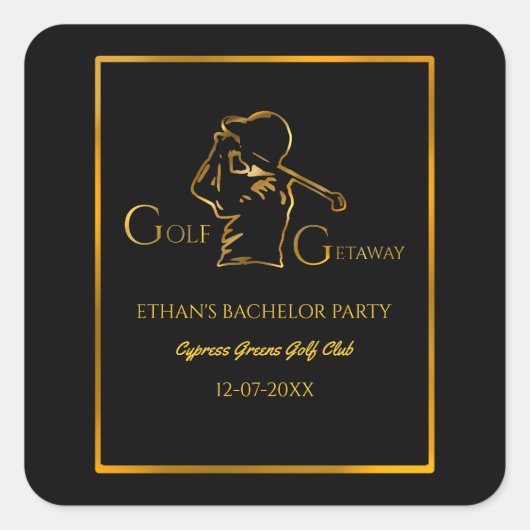 Groom Golfer Bachelor Party Luxe Goud Vierkante Sticker (Voorkant)
