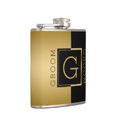 Groom Goud & Zwart Modern Geometrisch Ontwerp Heupfles (Rechts)