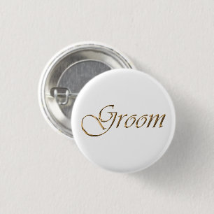 Groom, gouden manuscript elegante kalligrafiespeld ronde button 3,2 cm