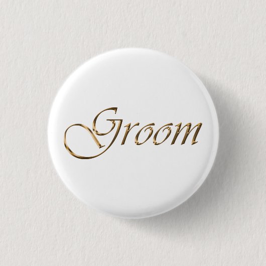Groom, gouden script elegant kalligrafie pin butto ronde button 3,2 cm (Voorkant)