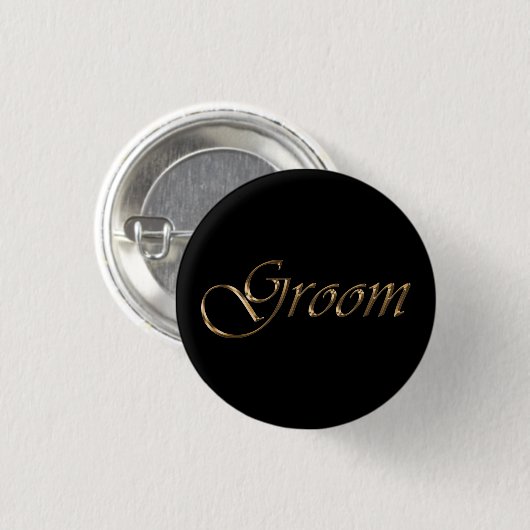 Groom, gouden script elegant kalligrafie zwarte pi ronde button 3,2 cm (Voorkant /achterkant)