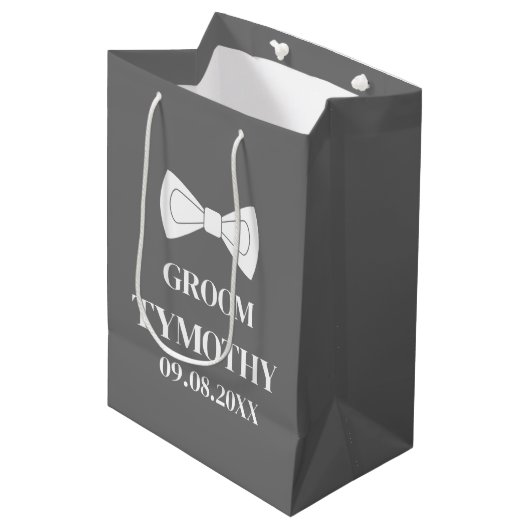 Groom Gray Elegant Modern Gifts Wedding Medium Cadeauzakje (Voorkant Gekanteld)