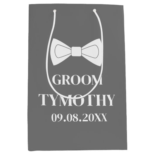 Groom Gray Elegant Modern Gifts Wedding Medium Cadeauzakje (Voorkant)