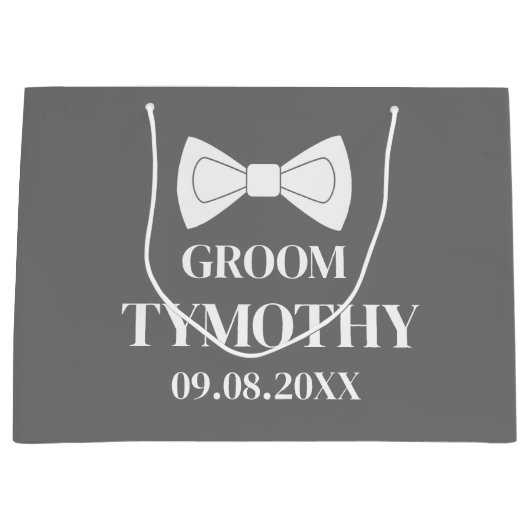 Groom Gray Elegant Modern Name Gifts Wedding Groot Cadeauzakje (Voorkant)