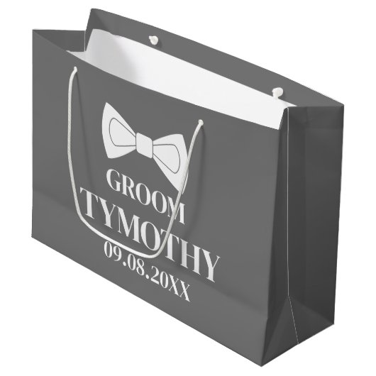 Groom Gray Elegant Modern Name Gifts Wedding Groot Cadeauzakje (Voorkant Gekanteld)