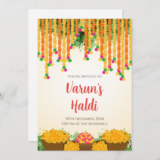 Groom Haldi uitnodigingen Digital Boy Pithi kaarte (Voorkant / Achterkant)
