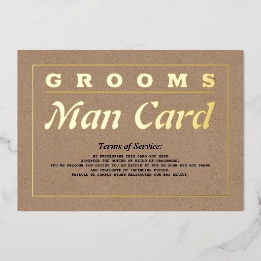 Groom Man Card Terms of Service Funny Voorstel Folie Uitnodiging (Voorkant)