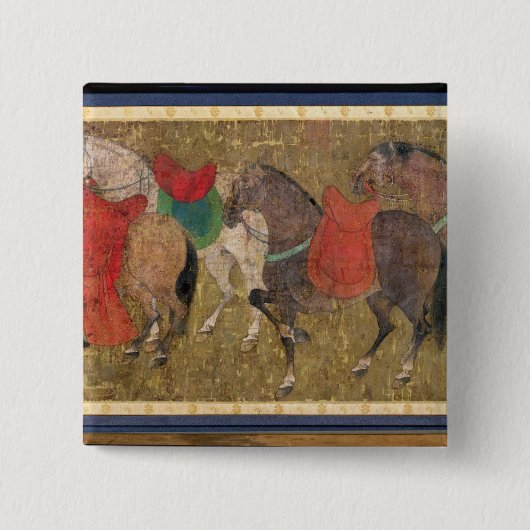 Groom met paarden vierkante button 5,1 cm (Voorkant)