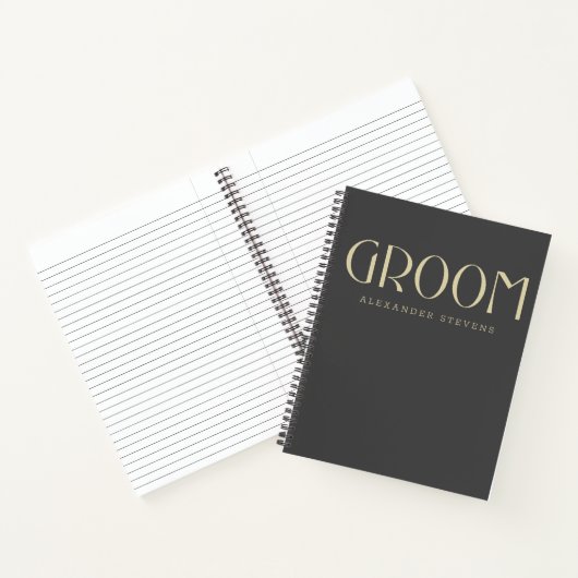 Groom Modern Black Gold Typography Name Wedding Notitieboek (Binnen)