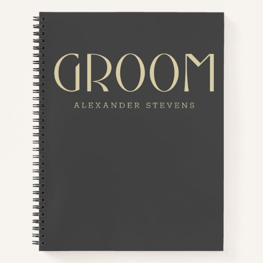 Groom Modern Black Gold Typography Name Wedding Notitieboek (Voorkant)