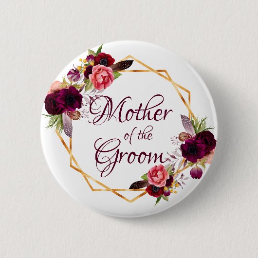 Groom moeder watergekleurde bloemkolen met vuurgou ronde button 5,7 cm (Voorkant)