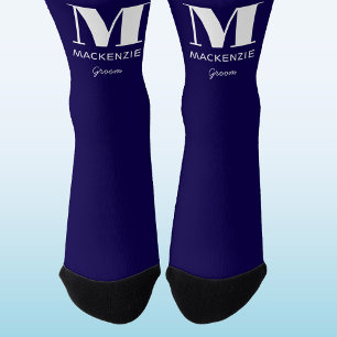 Groom Monogram Initiaal Naam Navy Blue Wedding Sokken