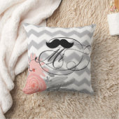 Groom Mustache Coral Gray Zig Zag Floral Kussen (Deken)