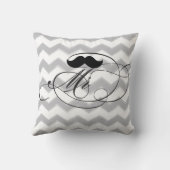 Groom Mustache de heer Gray Zig Zag Floral Kussen (Achterkant)