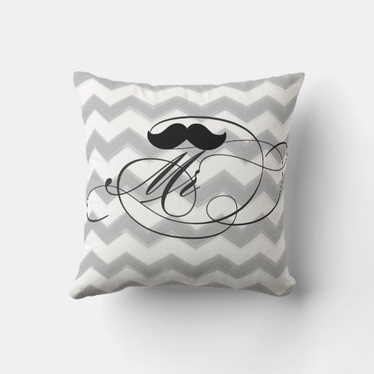 Groom Mustache de heer Gray Zig Zag Floral Kussen (Achterkant)