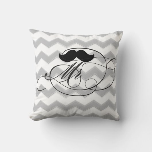 Groom Mustache de heer Gray Zig Zag Floral Kussen (Voorkant)