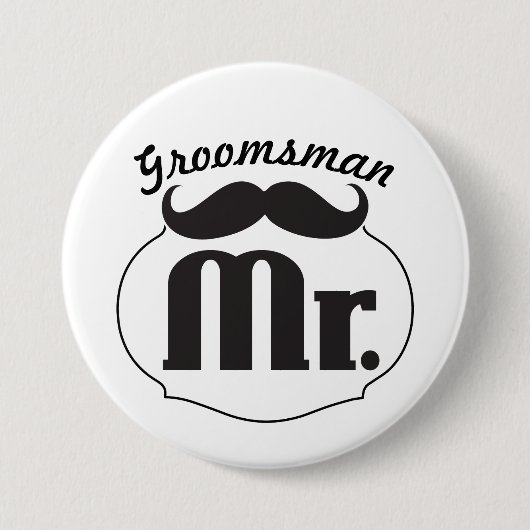 Groom Mustache Ronde Button 7,6 Cm (Voorkant)